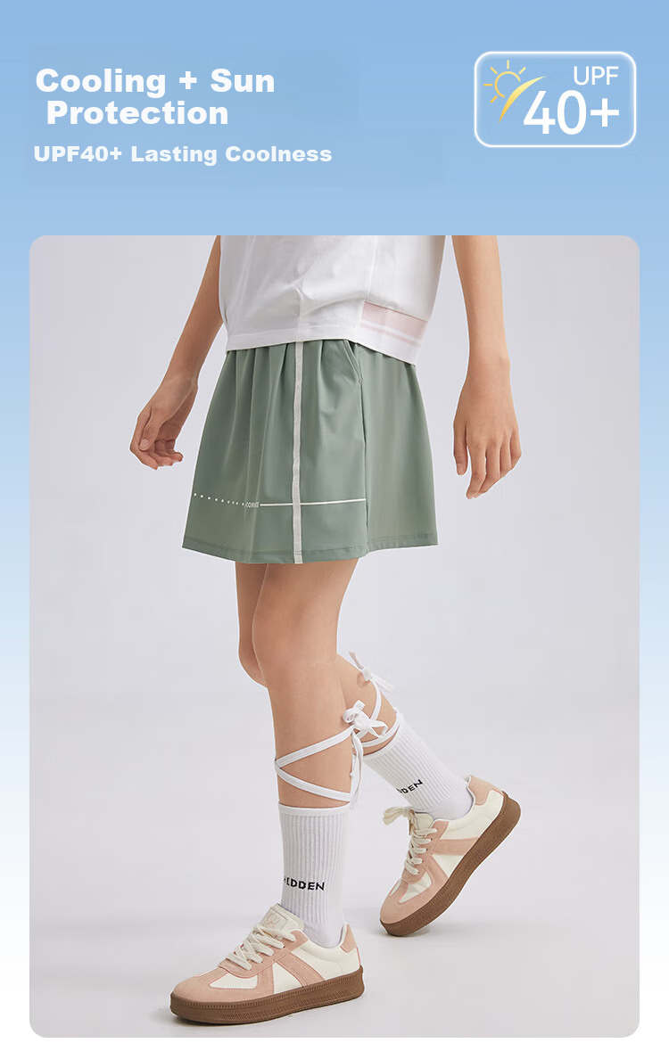 SOUHAIT Girls' Sun Protection Shorts, Summer 2025 Cool-Feeling Skort, Children's Pants, Truffle Green, Size 130 1