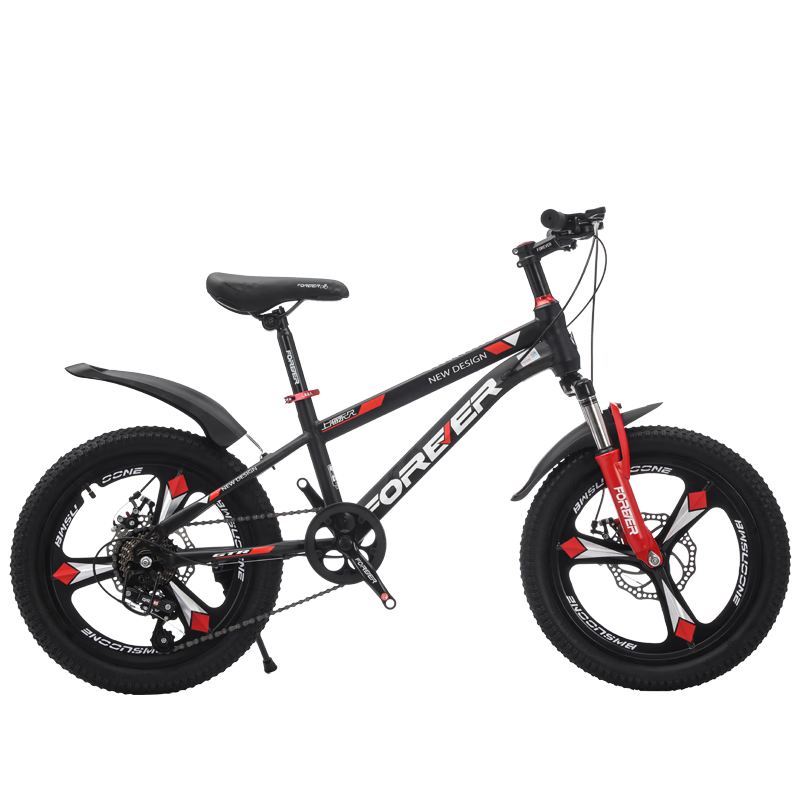 FOREVER Children's Mountain Bike Gear Shift for Boys and Girls Ages 6-15, Black and Red Integrated Wheel, 22-inch