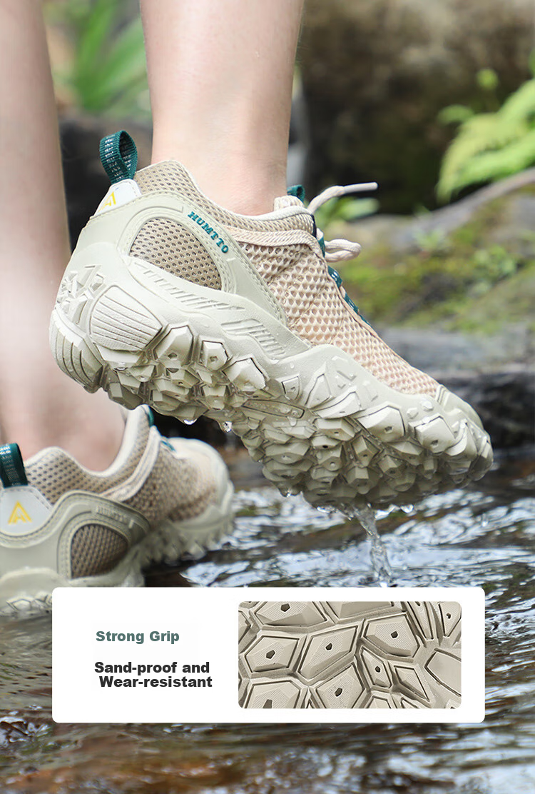 HUMTTO Women's Summer Outdoor Stream Trekking Shoes, Breathable Mesh Casual Hiking Shoes for Water Wading, Ivory White/light Pink, Size 36 9