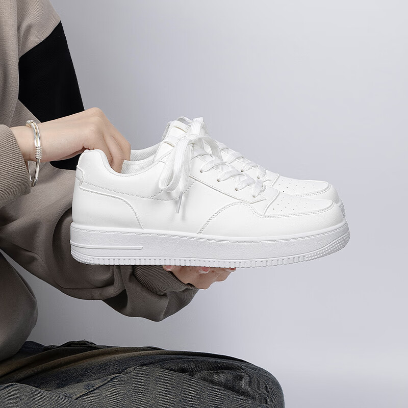 Кроссовки HUANQIU Invisible Height-Increasing White Sneakers для мужчин, летние, повседневные, на шнуровке, из искусственной кожи, с ПВХ подошвой, размер 43