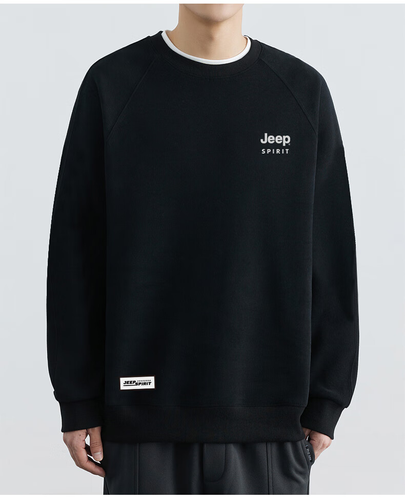 JEEP SPIRIT Sweatshirt for Men, Spring And Autumn Thick Warm Long-Sleeve T-Shirt, Fashionable Loose Athletic Casual Menswear, Light Gray XL 14