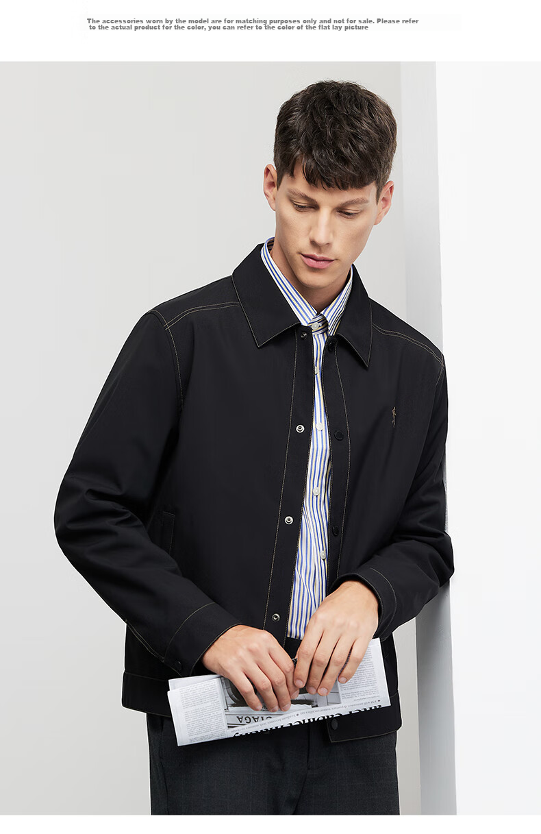 DANCING WOLVES Fashion Stitching Trendy Lapel Casual Jacket Men 001 Black 190 7