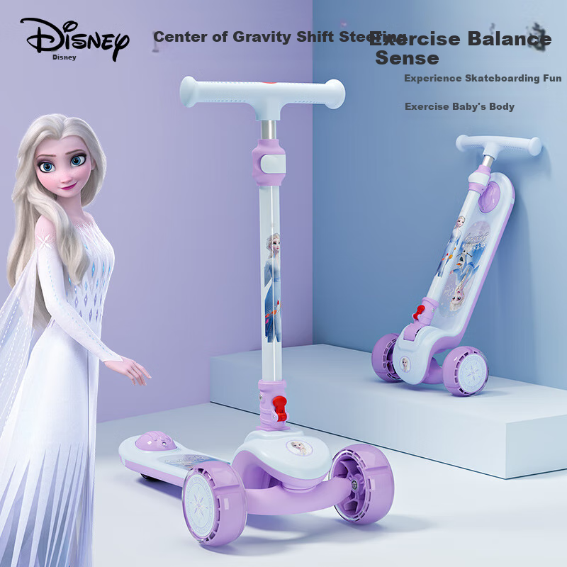 Disney Children's Scooter, Kids' Gift for Ages 3-6 Girls, Big Kids Flashing Roller Skate, Elsa Princess Scooter 4
