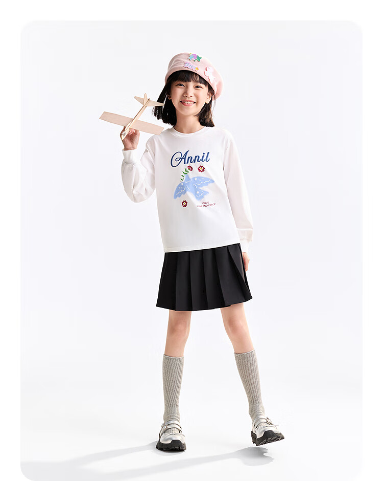 Annil [100% Cotton Quick-Dry T-Shirt] Girls' Round Neck Long-Sleeve T-Shirt, 2025 Autumn New Sports Base Layer 11