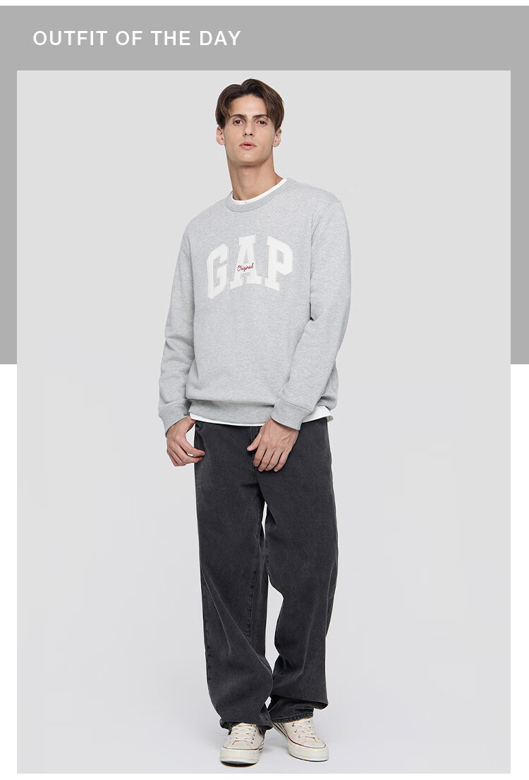 GAP Unisex 2025 Autumn New Letter Logo Fleece Crewneck Sweatshirt Slim Fit US Version 852079 4