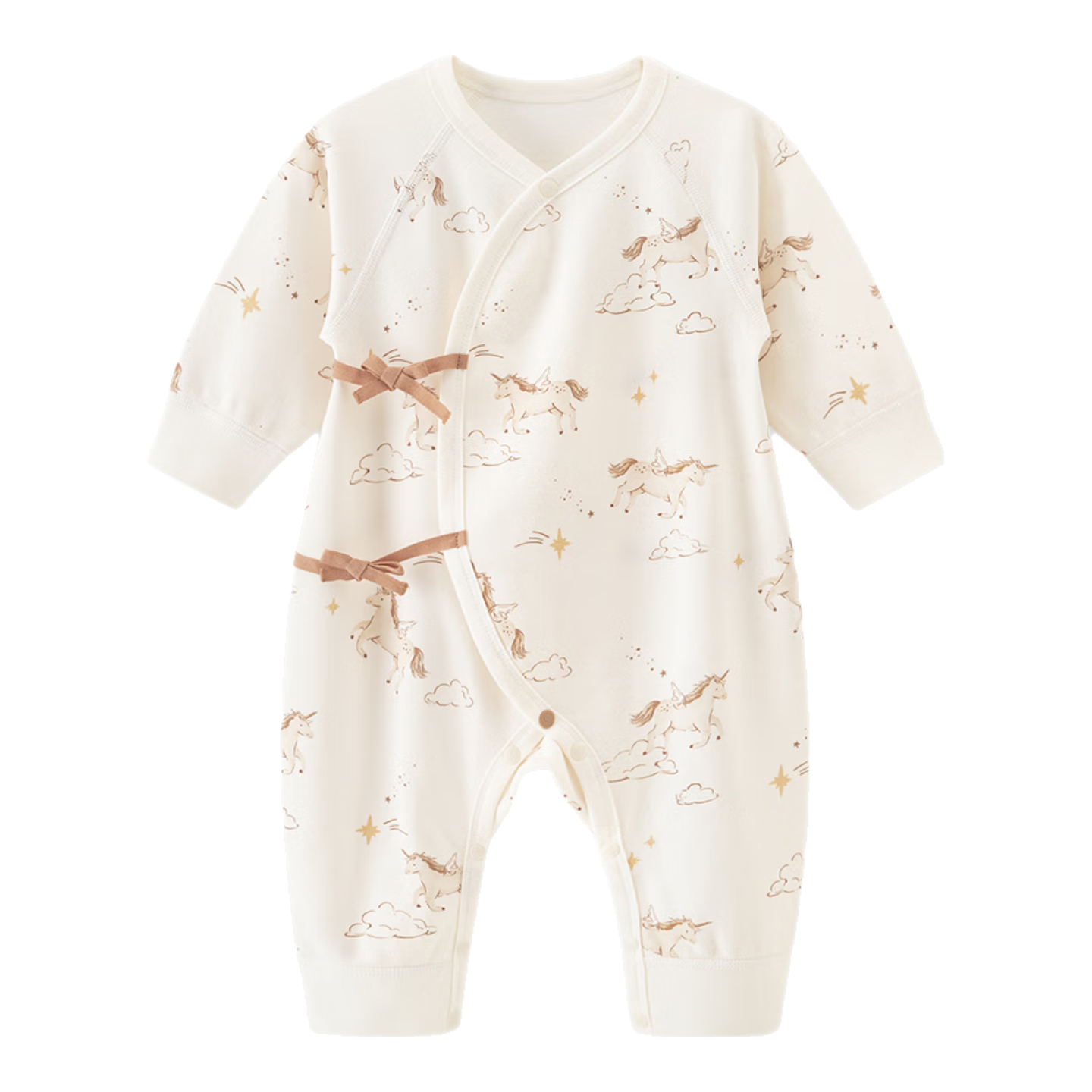 Guaiqi Bear Newborn Baby Cotton Romper Spring Autumn Long Sleeve Pajamas Year of the Horse Baby Bodysuit Seamless Monk Suit