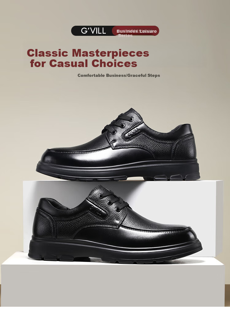 Guizhibu Men's Leather Shoes, Dress Shoes, Business Formal Wear, Genuine Top-Grain Cowhide, 2026 New Style Casual Wedding British Derby Shoes 1