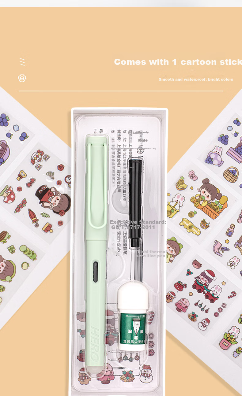 HERO Fountain Pen, 1359 Morandi Series, Fine Nib, Heat-Sensitive Erasable Iridium Gold, for Male And Female Beginners, Third Grade Posture Correction Ink Pen, EF Nib, Gree 6