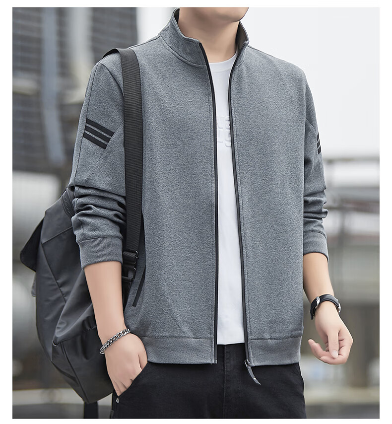 Romon Men's Jacket Spring Business Casual Simple Stand Collar Warm Sweatshirt Executive Outerwear Men's Q06 Black XL 18