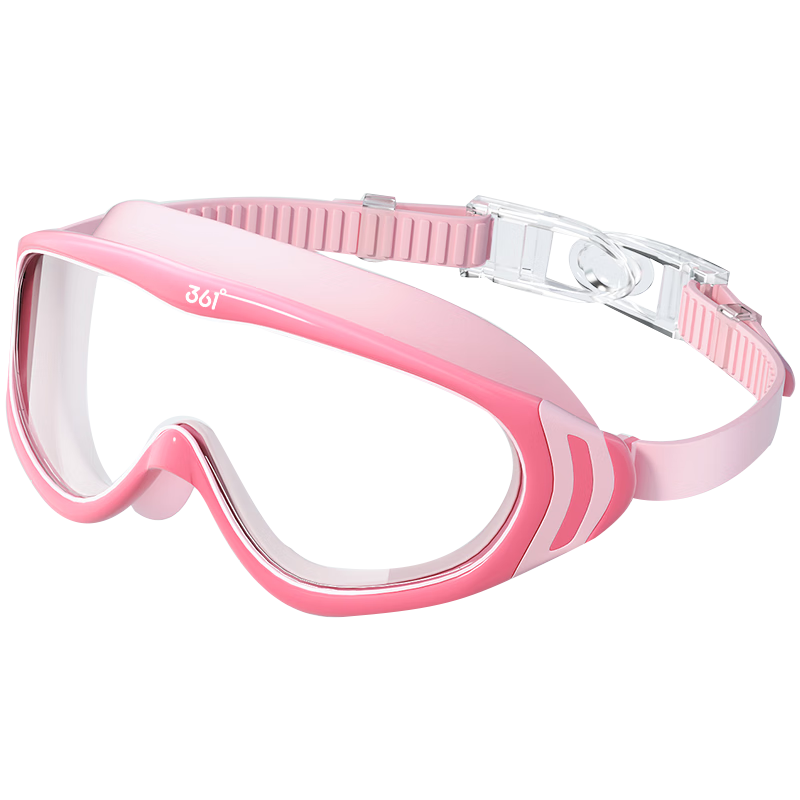361° Children's Swimming Goggles with Large Frame And Integrated Earplugs, Waterproof Anti-Fog HD Swimming Goggles for Boys And Girls, Large Frame, Diving Pink