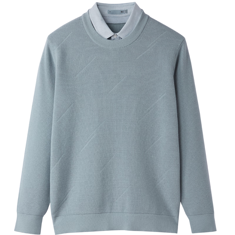 HLAHLA Men's Autumn Knitted Sweater 25 Lightweight Business Jacquard Fake Two-Piece Double Collar Sweater