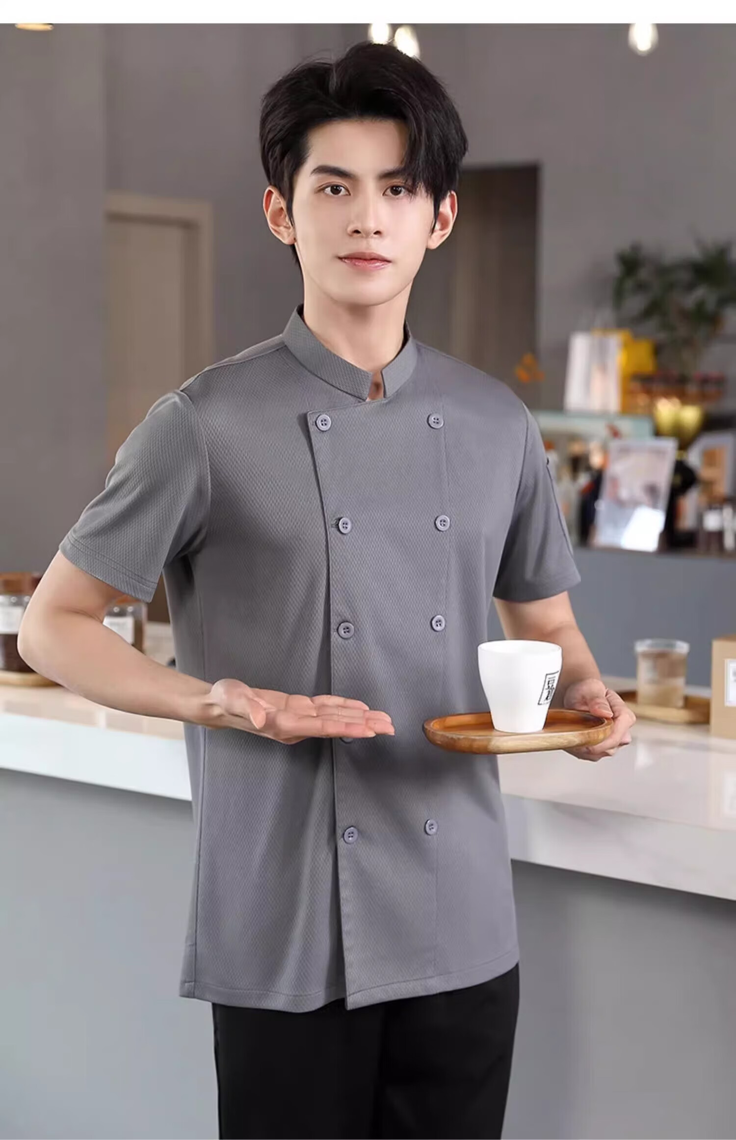 HANMANKE Ice Silk Chef Workwear Men Custom Logo Printing Restaurant Kitchen Hotel Breathable Mesh Uniform Women [Breathable Mesh] Gray Short Sleeve XL 26