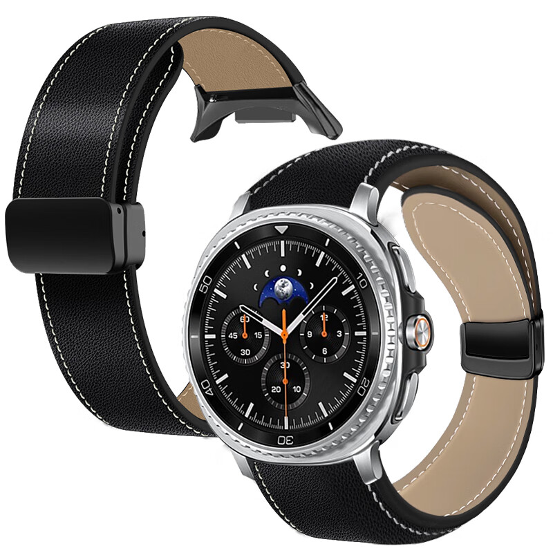 Freeson Leather Watch Strap Compatible with Samsung Watch8 Classic, Smartwatch Wristband for Business And Fashion, Comfortable And Breathable [Top-Grain Leather - Magnetic Clasp] Black