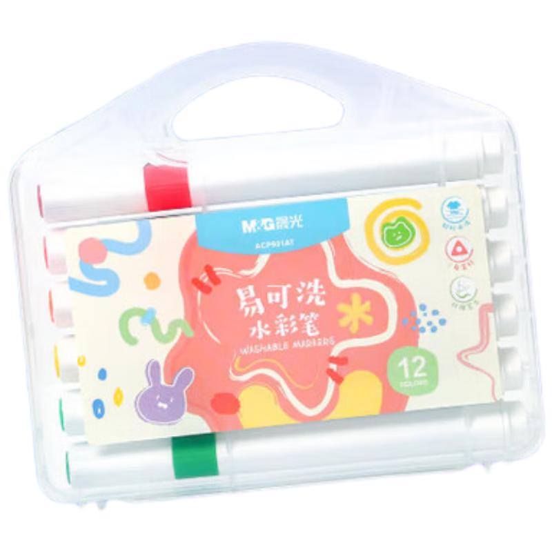 M&G Washable Watercolor Markers for Children, 12 Colors, Triangular Handle, Drawing And Doodling Pens, Student Stationery, Art Painting Brush Set, ACP901AT-1 Box of Watercolor Markers