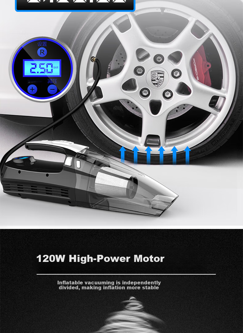 Jumu Car Vacuum Cleaner with Air Pump, Dual-Purpose Four-In Multifunctional Handheld High-Power Vacuum Cleaner JM-8811 10