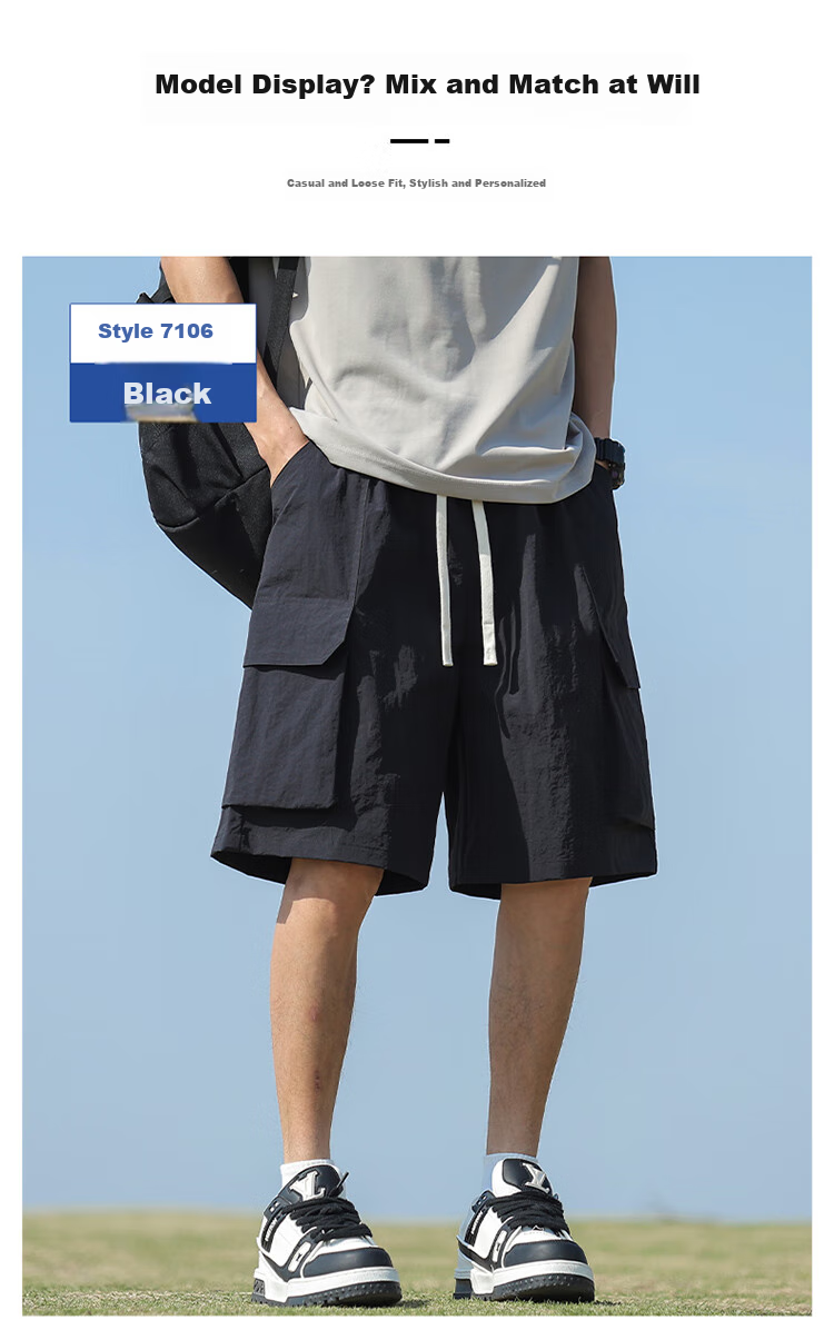 IZEXX Men's Cargo Shorts, Summer Fashion Versatile Large Pocket Simple Solid Color Sports Knee-Length Pants IZ706 Black 3XL 9