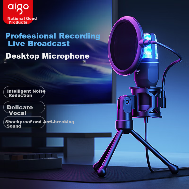 Aigo K18 Computer Microphone, Live Streaming Microphone, Conference Game USB Microphone, Desktop Computer Laptop Mobile Phone Karaoke Mic, Online Class Condenser Pickup Microphone