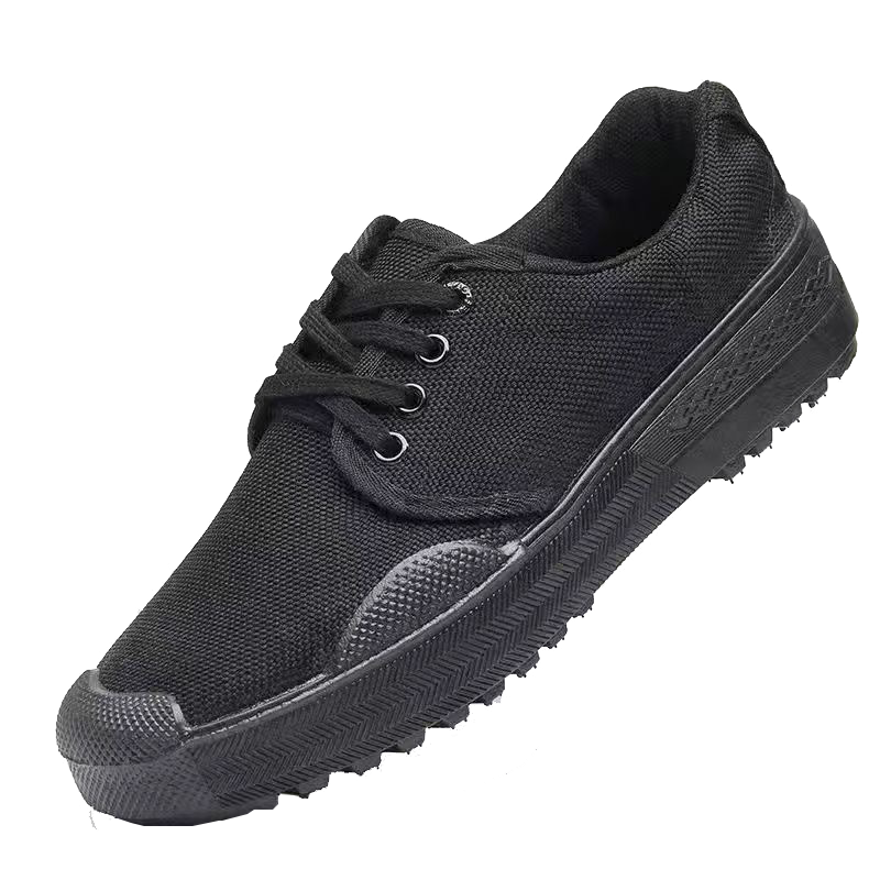 Anxianda Safety Work Shoes Liberation Shoes Construction Camouflage Shoes Unisex Military Training Rubber Shoes Wear-Resistant Non-Slip Canvas Outdoor Hiking Farming Low-Top Sneakers Black Size 46