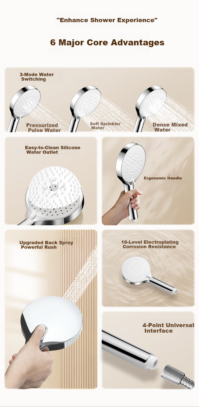 ARROW Shower Head, Elegant White Color, Multi-Functional Household High-Pressure Bathing Handheld Shower Head, Back Spray Handheld 3