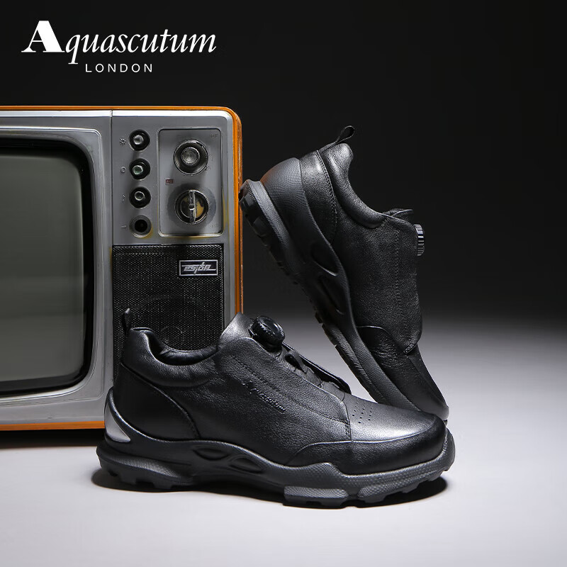 AQUASCUTUM Men's Shoes 2026 Spring New First Layer Cowhide Breathable Business Style Slip-On Casual Shoes Black Size 38