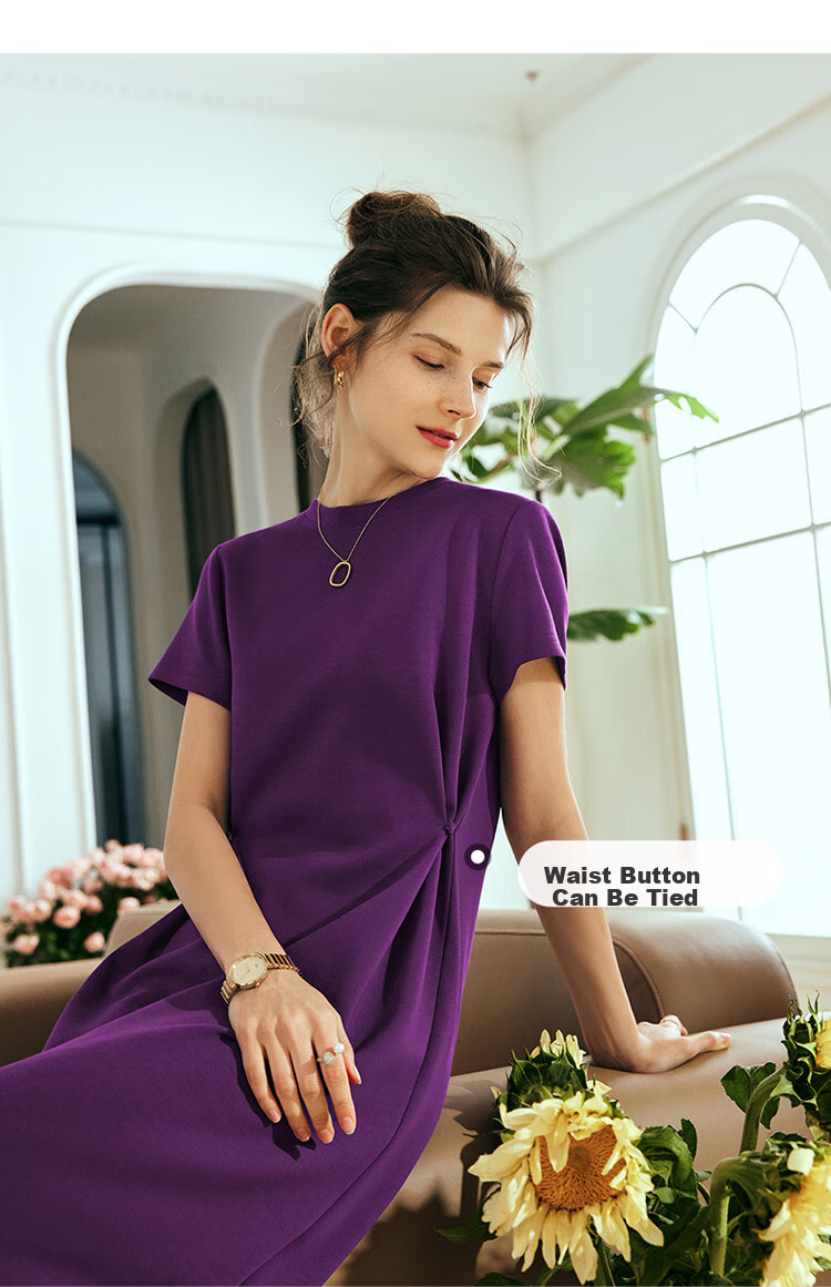 Olrain Eurielle Short Sleeve Dress Women Summer French Style Waist Slim Knitted Long Dress Dark Gray XL 7