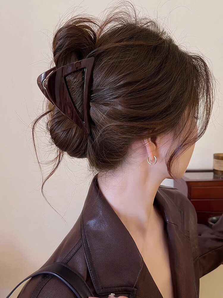 MKING PRETTY Chocolate Brown Triangular Claw Clip Shark Clip for Women, 2025 New Style Elegant Summer Hair Clip, Back of Head Clip, Hair Accessory 3