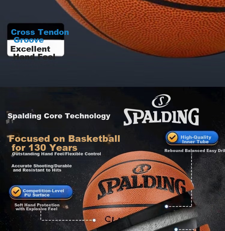 SPALDING Basketball, Size 7, Standard PU Material, Non-Slip And Wear-Resistant, Suitable for Indoor And Outdoor Use, Adult Basketball, 77-780Y 7