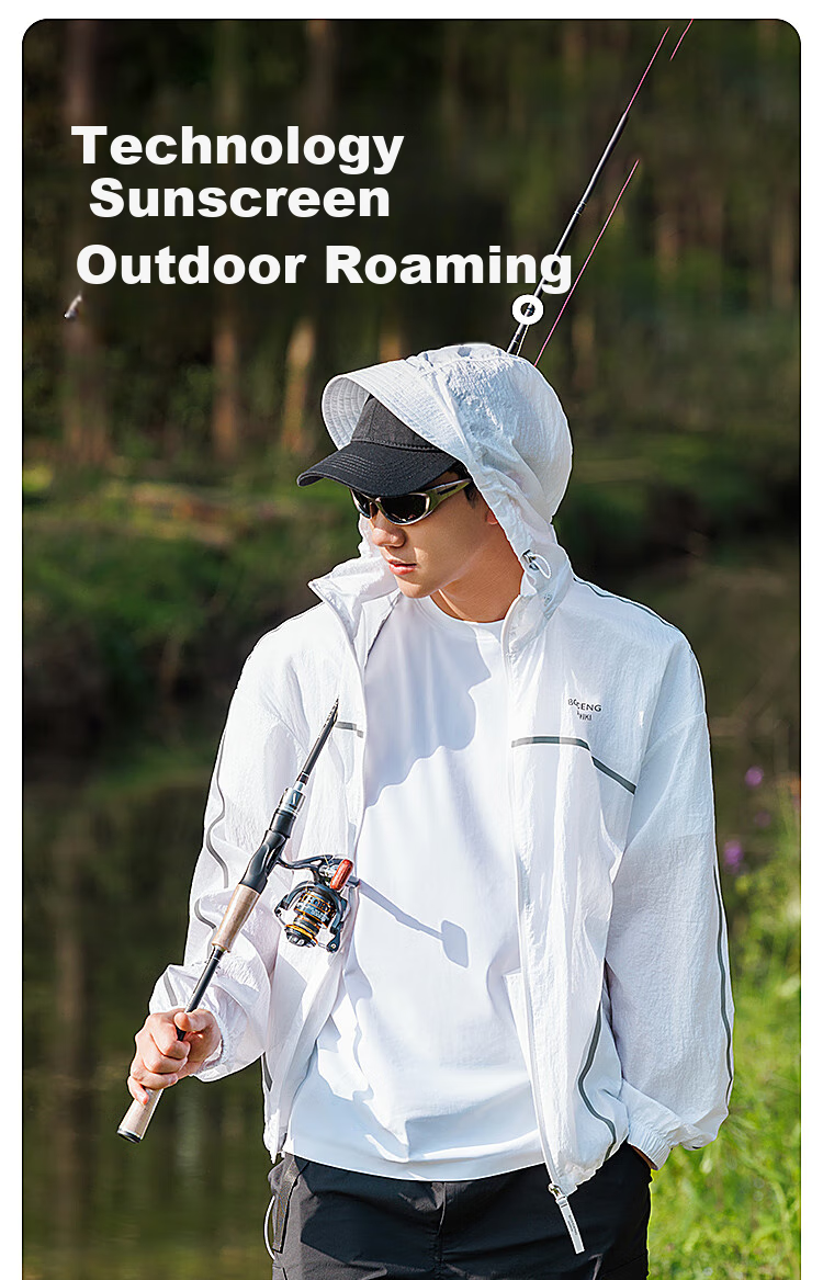 BOSIDENG Men's Summer Outdoor Ice Silk Fishing Sun Protection Jacket UV Resistant Color Block Breathable Cooling Coat 2