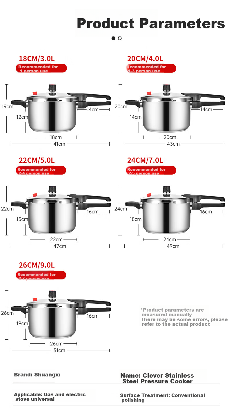 Shuangxi Stainless Steel Pressure Cooker, Compatible with Gas And Induction Stoves, Explosion-Proof, for Home Use, Jiaorui Model, 20cm/4L Capacity 14