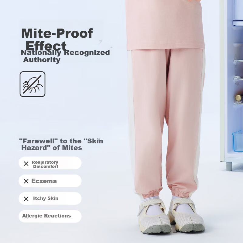 THREEGUN Children's Sleep Pants, Cool Ice Spring Cotton, 3A Antibacterial, Boys And Girls Single Pants Long Pants, 110 Medium Pink