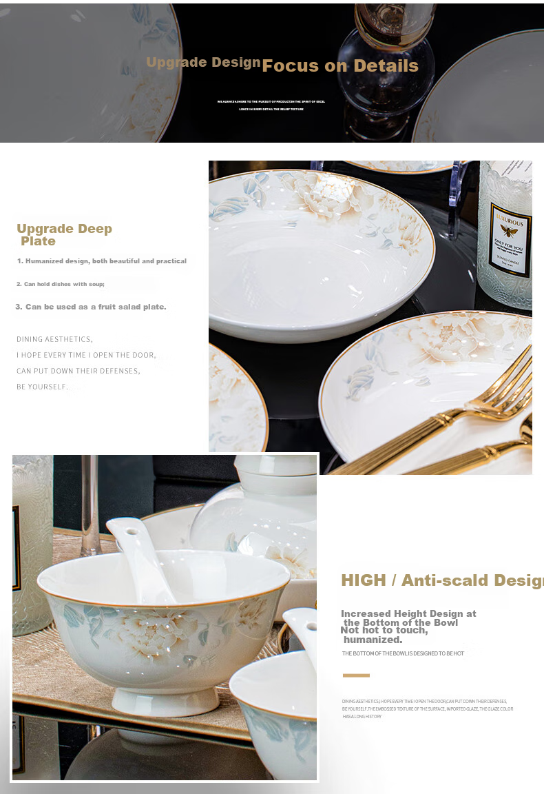 Yichen Jingdezhen Ceramic Bowl And Plate Dinnerware Set, Complete Tableware Set for Home Use, 2026 New Stylish Design, Bowls And Chopsticks, Housewarming Gift 5