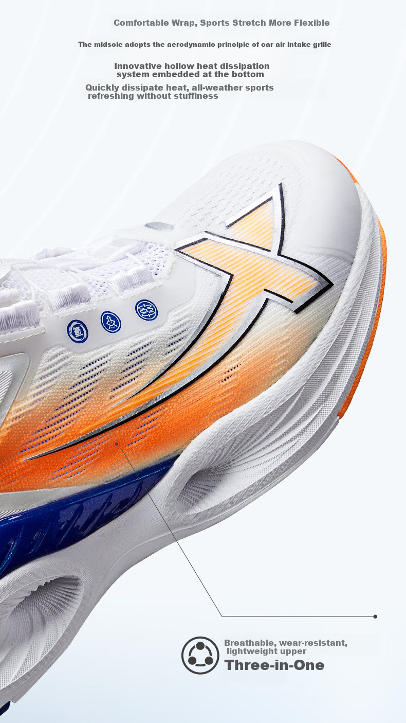 XTEP Children's Shoes, Boys' Mesh Breathable Lightweight Non-Slip Rotating Buckle Running Shoes, Classic White/fluorescent Bright Orange, Size 33 8