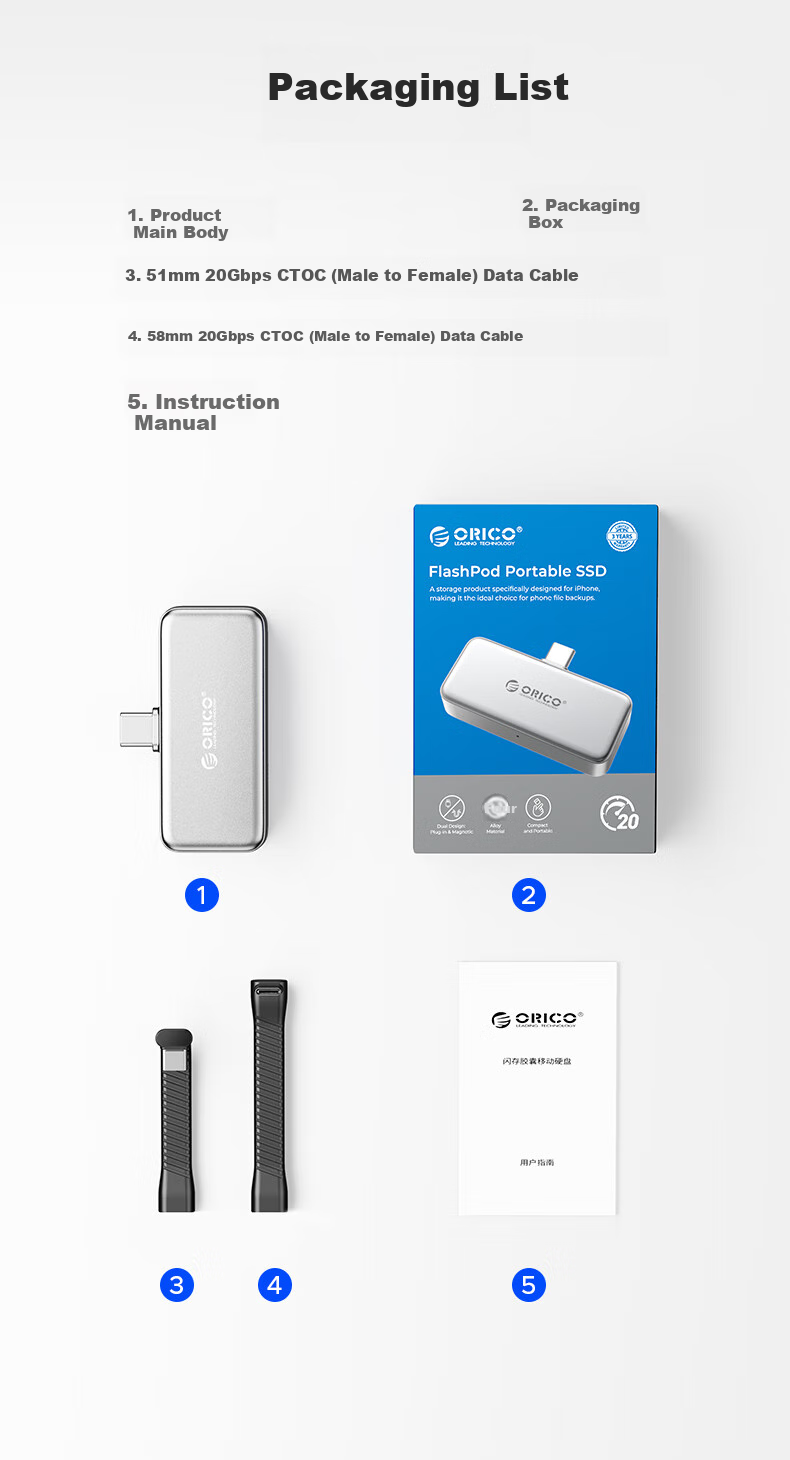 ORICO 512GB Magnetic Portable SSD BookDrive Compatible with MacBook Pro Laptop, IPhone 17/16 Apple Phone PD Power Supply 1050MB/s P10PLUS 16
