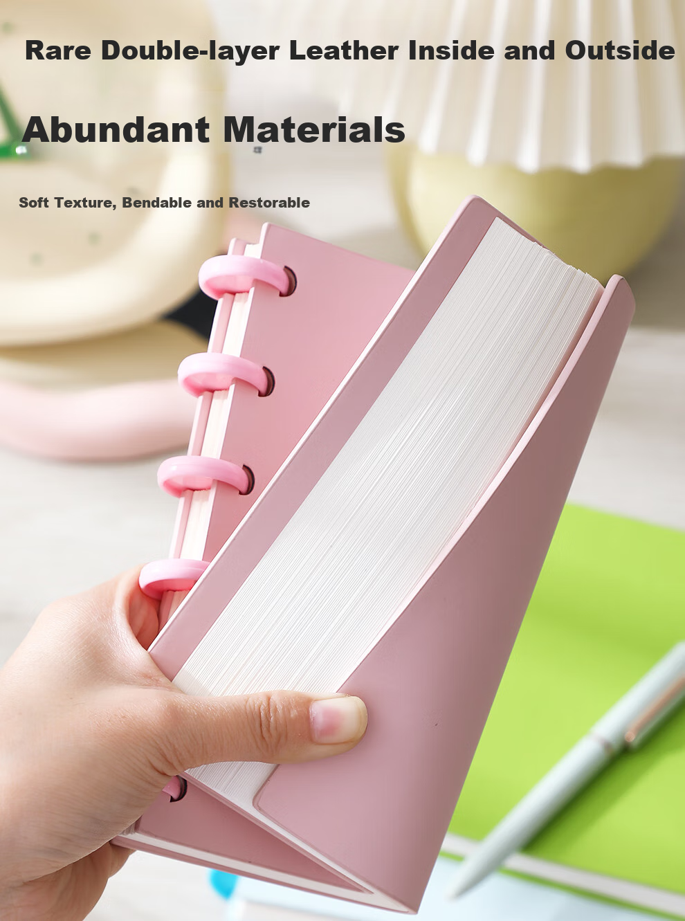 Faramon Notebook, Square Mushroom Clasp, Nepalese Handmade Notebook, Loose-Leaf Notebook, Aesthetically Pleasing Journal, Soft And Skin-Friendly Diary, Office Meeting Record Book, Diary, Pink 9