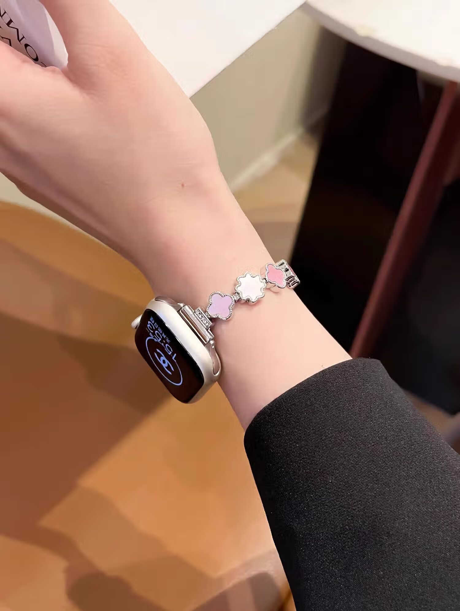 Watchbond Suitable for Huawei Watch Fit5/fit4 Strap, Fit4pro/5pro Bracelet, Fit3 Chain, Four-Leaf Clover Mother-Of Shell, Women's Summer Watch Chain, Breathable 4