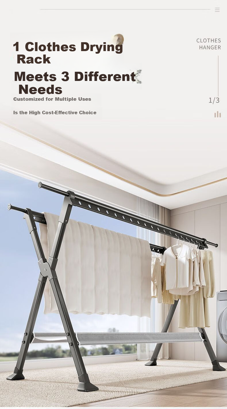 FEIDIAO Folding Telescopic Clothes Drying Rack Aluminum Alloy Indoor Outdoor Balcony Dormitory Household Quilt Drying Rack 2
