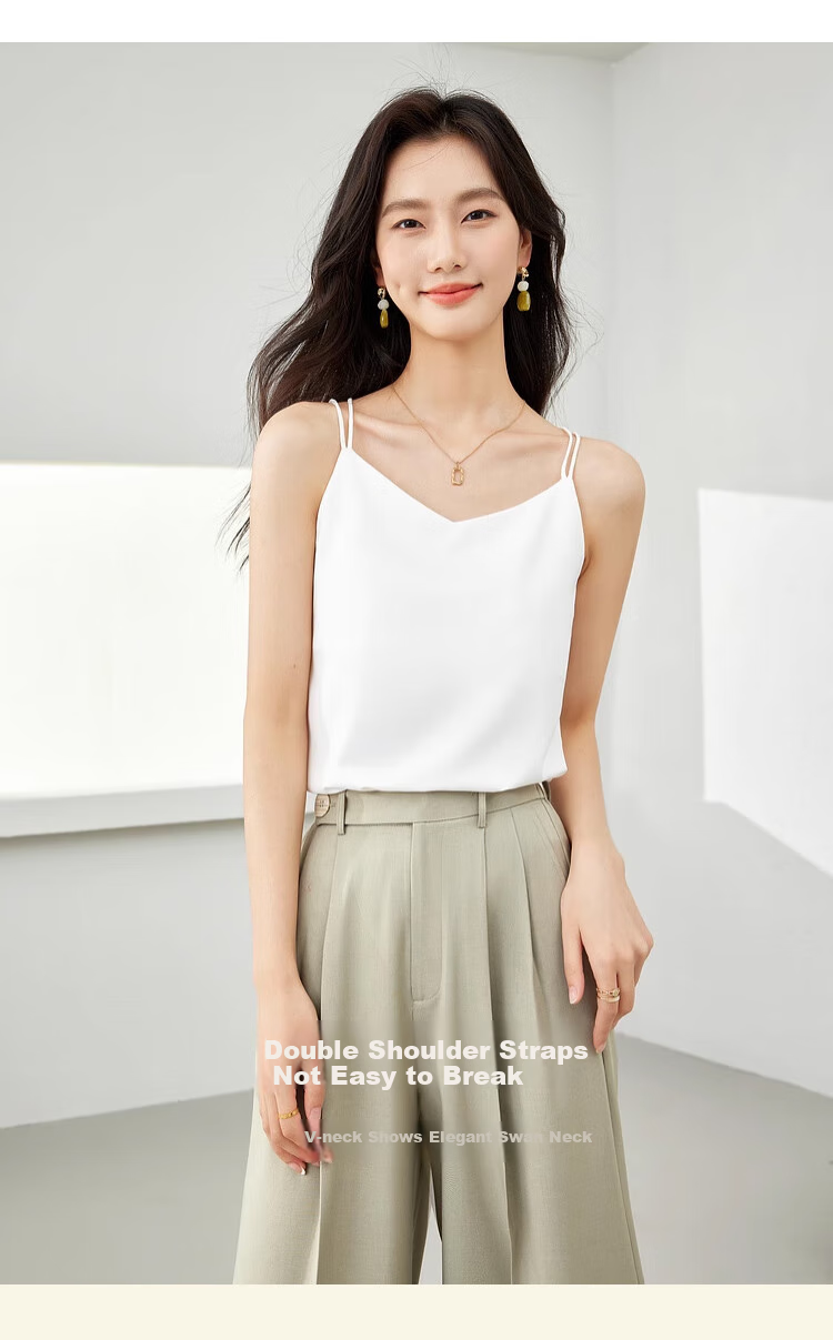 GUJIN Ice Silk Satin Women's Camisole Tank Top Sleeveless Backless Base Layer Versatile Blazer Top Champagne XL 6