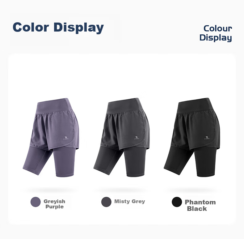 CAMEL Faux Two-Piece Quick-Dry Women's Sports Pants, Elastic Running Fitness Shorts, Y24BA4L0037M, Misty Gray, L 11