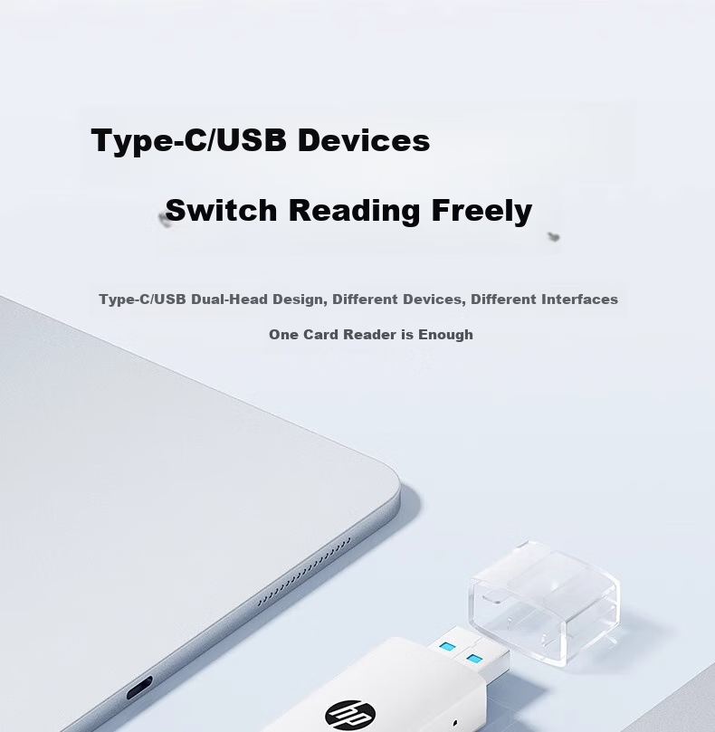 HP CT112C USB2.0 Card Reader, SD/TF Dual-Read, Type-C USB Dual Interface, Multifunctional All-In Card Reader for Computers, Smartphones, And IPad 5
