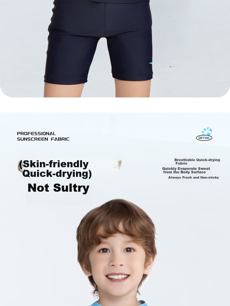 ANTA Men's Children's New Two-Piece Swimsuit, Short-Sleeved Sun Protection, Youth Swimwear, for Older Kids, Beach Shorts, Black, Size 160 9