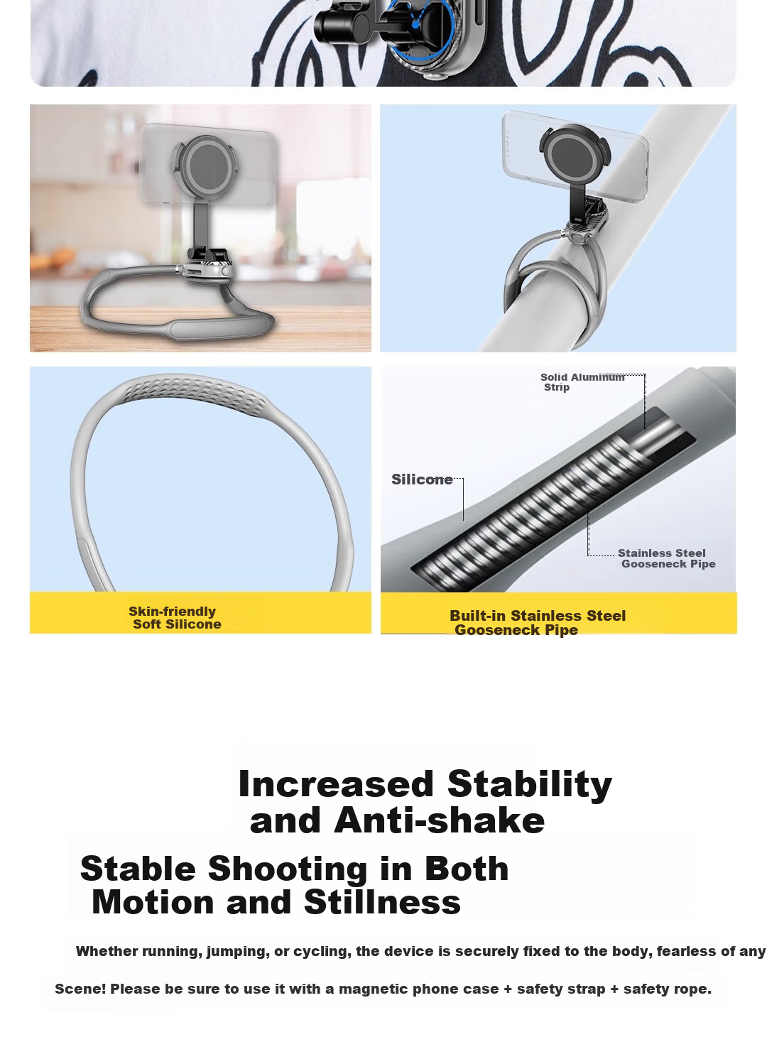 FUNSNAP Magnetic Neck Strap Phone Holder, Chest-Mounted First-Person View Stand, Outdoor Cycling Fishing Shooting Photography Handle [Magnetic Model] 8