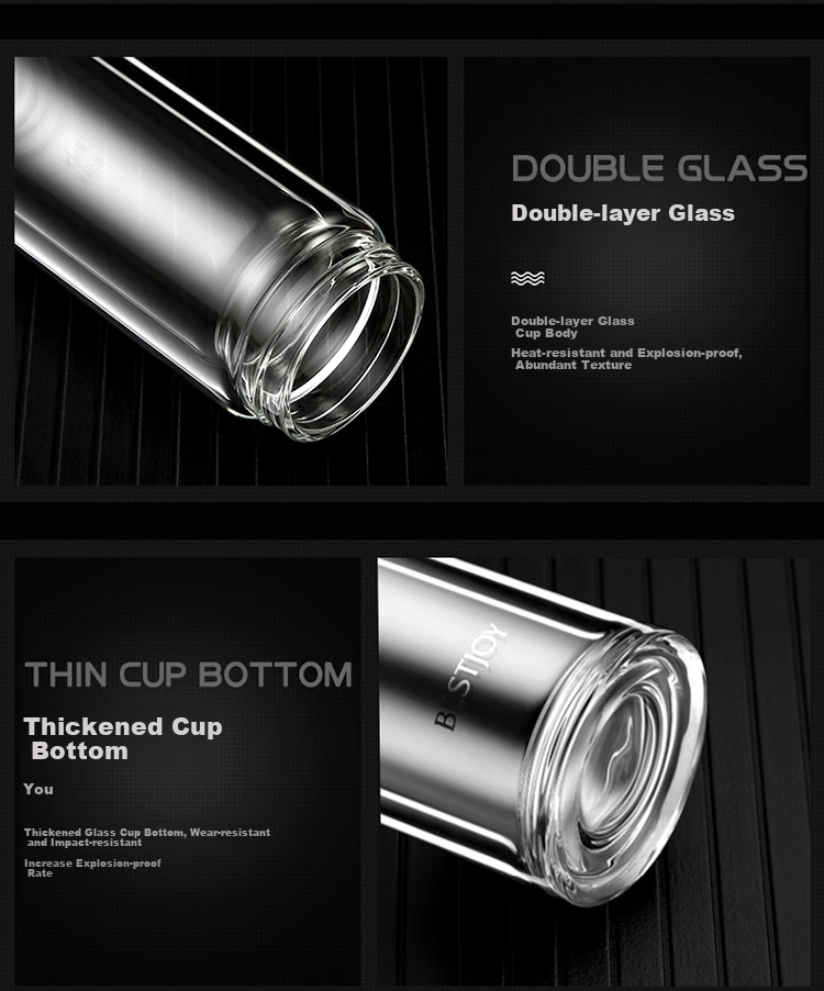FUGURNG BESTJOY Double-Layer Glass Water Cup Portable Home Tea Cup with Filter for Men and Women Business Office 320ml Natural Color 9