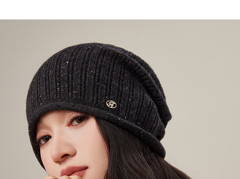 CACUSS Women's Wool Hat, Lightweight Spring And Autumn Knitted Cap, Fashionable Slouchy Hat, Face-Slimming Knitted Beanie for Women, Beige 17