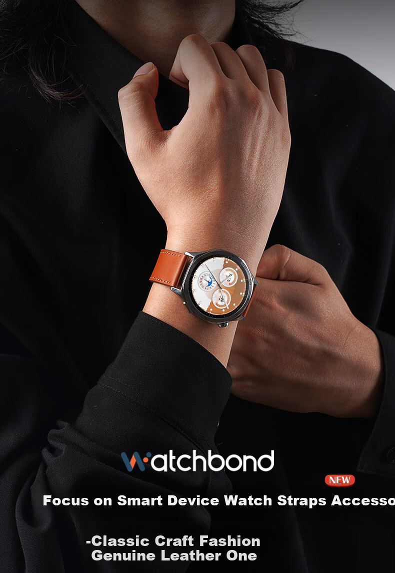 Watchbond Leather Strap Compatible with Huawei Watch GT7 Pro, Upgraded Push-Button Design for GT7/6/5/4, Suitable for Men's Watch5/4/pro Models, Small Calfskin Leather Band 2