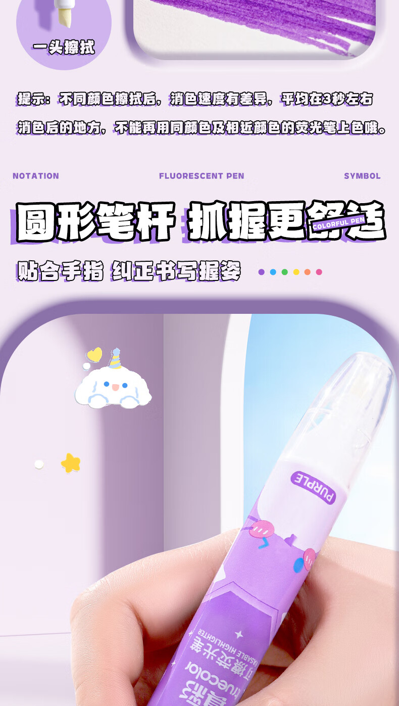 TRUECOLOR Erasable Fluorescent Highlighter Pen for Students, Colorful Highlight Marker, Contour Pen, Large Capacity Gel Pen ZC152 1