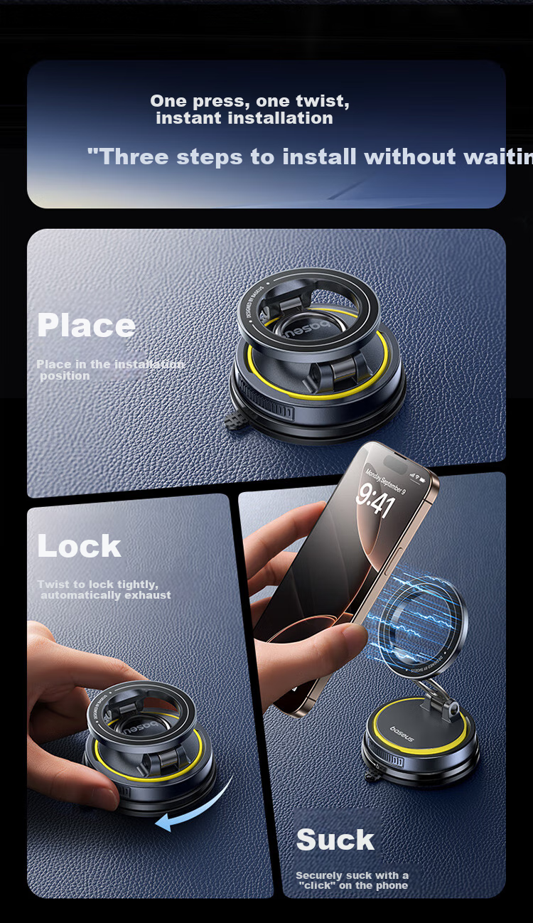 Baseus Car Phone Holder, Magnetic Vacuum Suction Cup, for Car Navigation And Dashboard, Universal Fit, New Model 2026 9