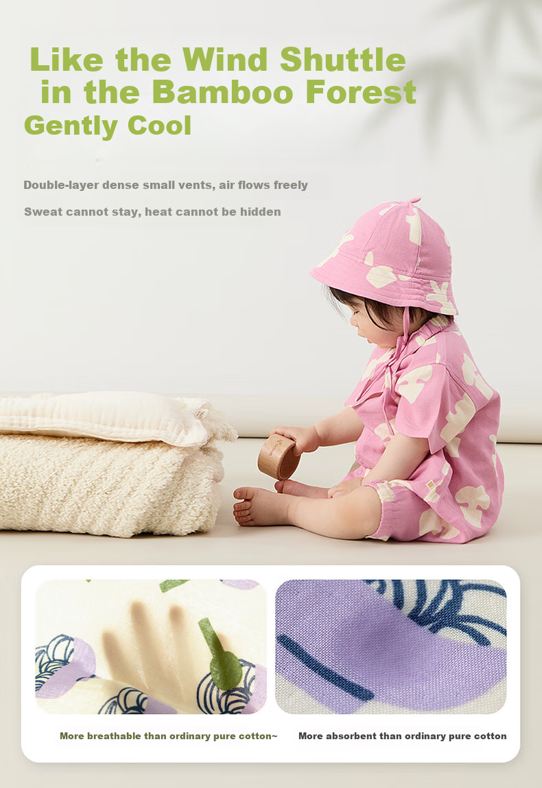 Papa Summer Infant Bamboo Cotton Romper for Boys And Girls, Short-Sleeve Gauze Printed Onesie, Breathable, Blue, 66cm 4