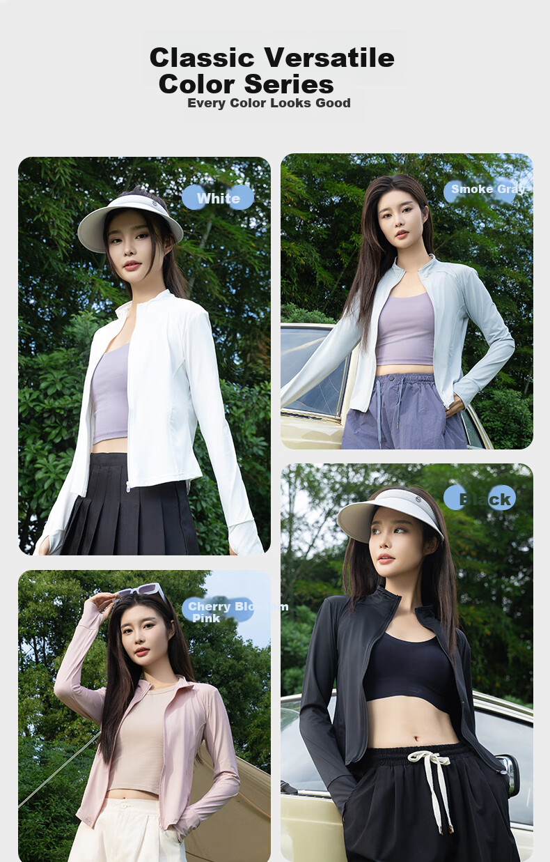 BOPRUIEY Women's Summer Slim Fit Stand Collar UV Protection Ice Silk Cooling Sunscreen Jacket 14