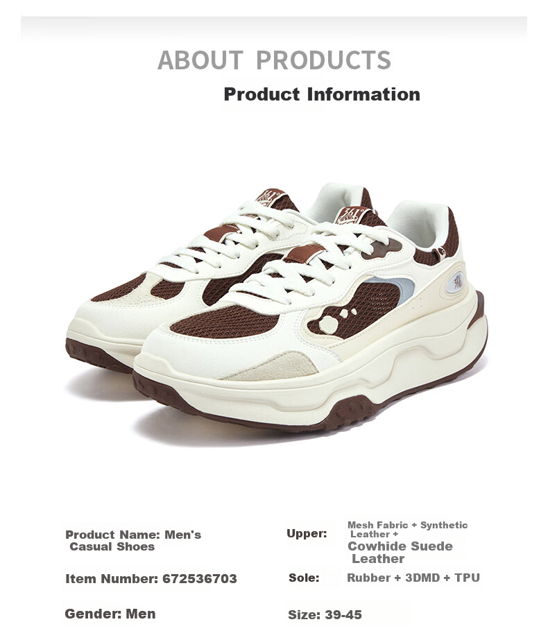 361° Sports Shoes, Peach Blossom Men's Shoes, Spring And Summer Retro Versatile Thick-Soled Casual Shoes, Height-Increasing Shoes for Men, 672536703-5 24