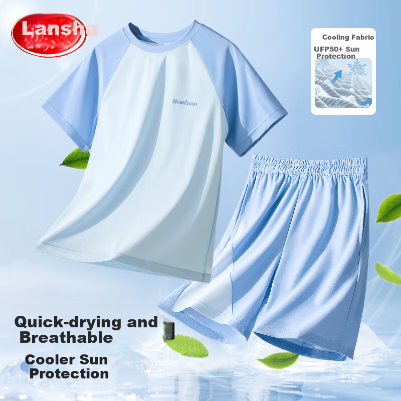LangSha Children's Pajamas, Baby Summer Sleepwear, Boys And Girls Short-Sleeve Shorts, Quick-Dry for Older Children And Teenagers, Sun Protection Home Wear Set